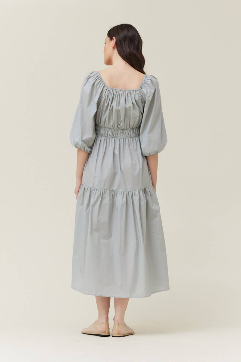 SOLID COTTON MIDI DRESS: DUSTY BLUE MEDIUM