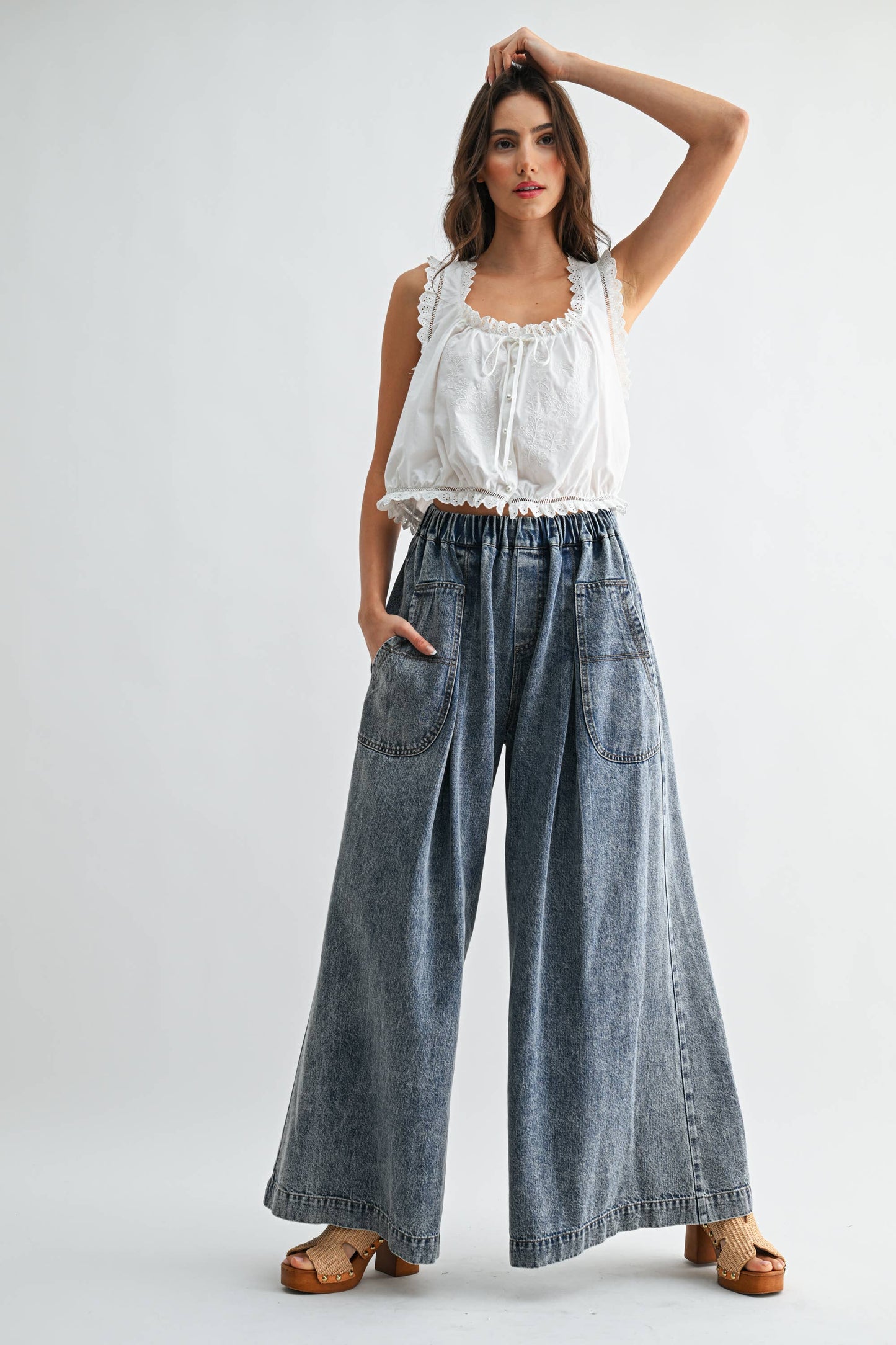 Embroidered Broderie Anglaise Cotton Top: OFF WHITE