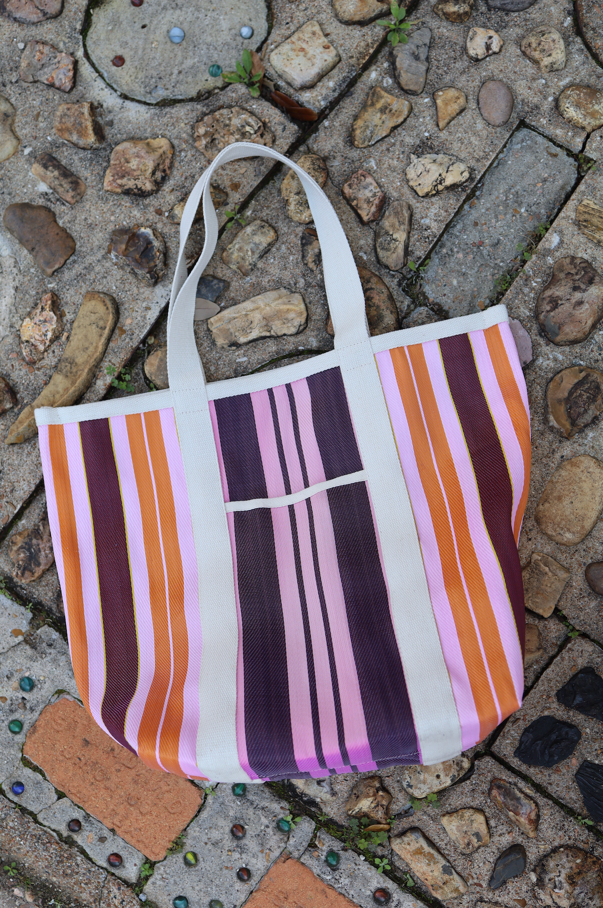 Large Combo Tote Pink/Orange Stripe