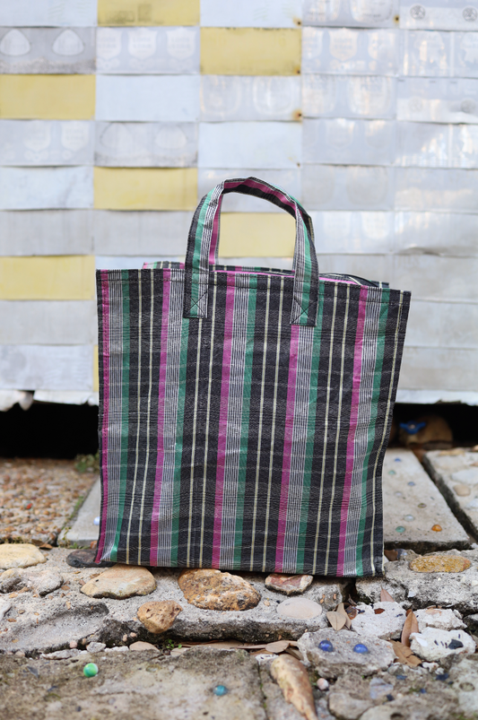 Medium Tote Pink/Black/Yellow/Lime Stripe