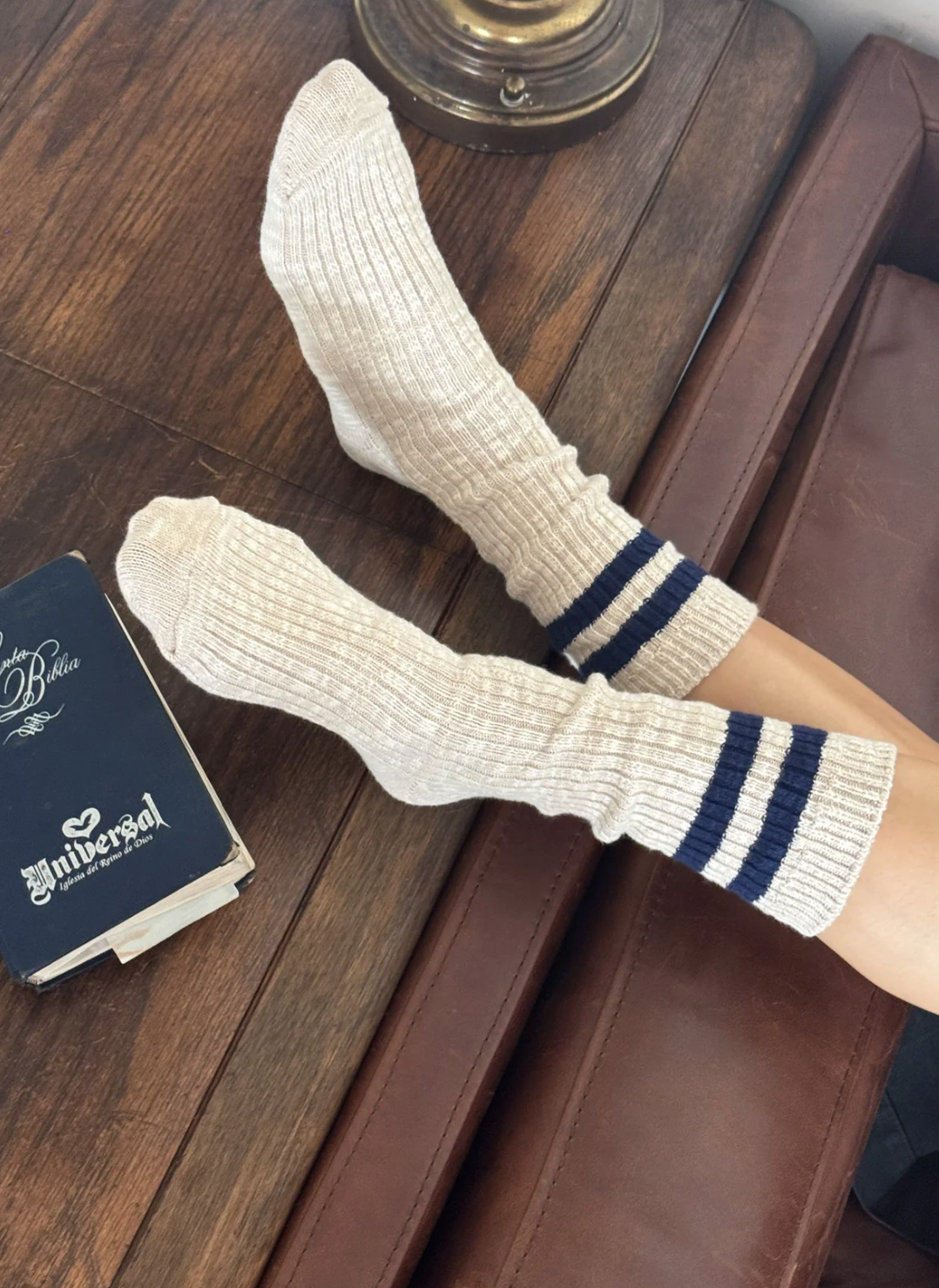 Le Bon Cottage Varsity Socks - "Oatmeal"