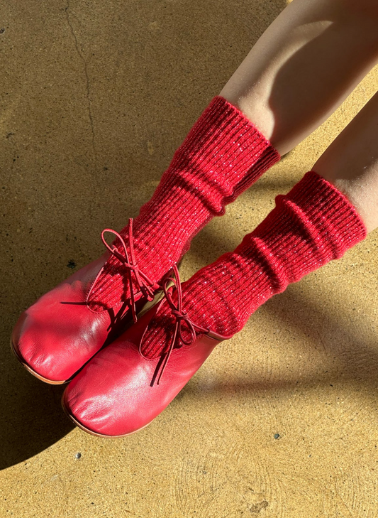 Le Bon Winter Sparkle Socks - "Poinsetta"