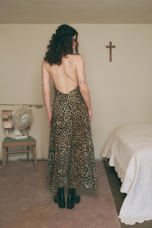 Fashion Brand Company Leopard Halter Soft Linen Resort Maxi Dress