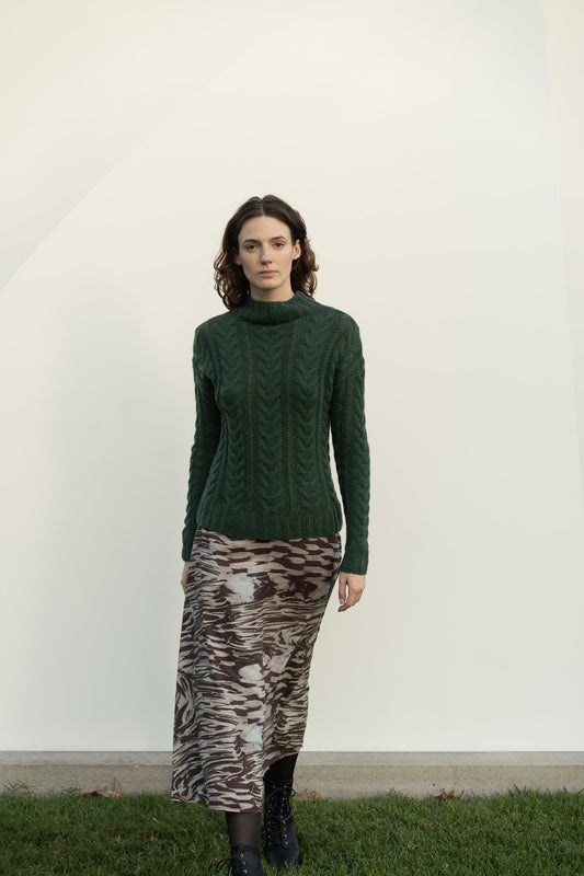 Eudora Cable Sweater in Emerald Green Cashmere