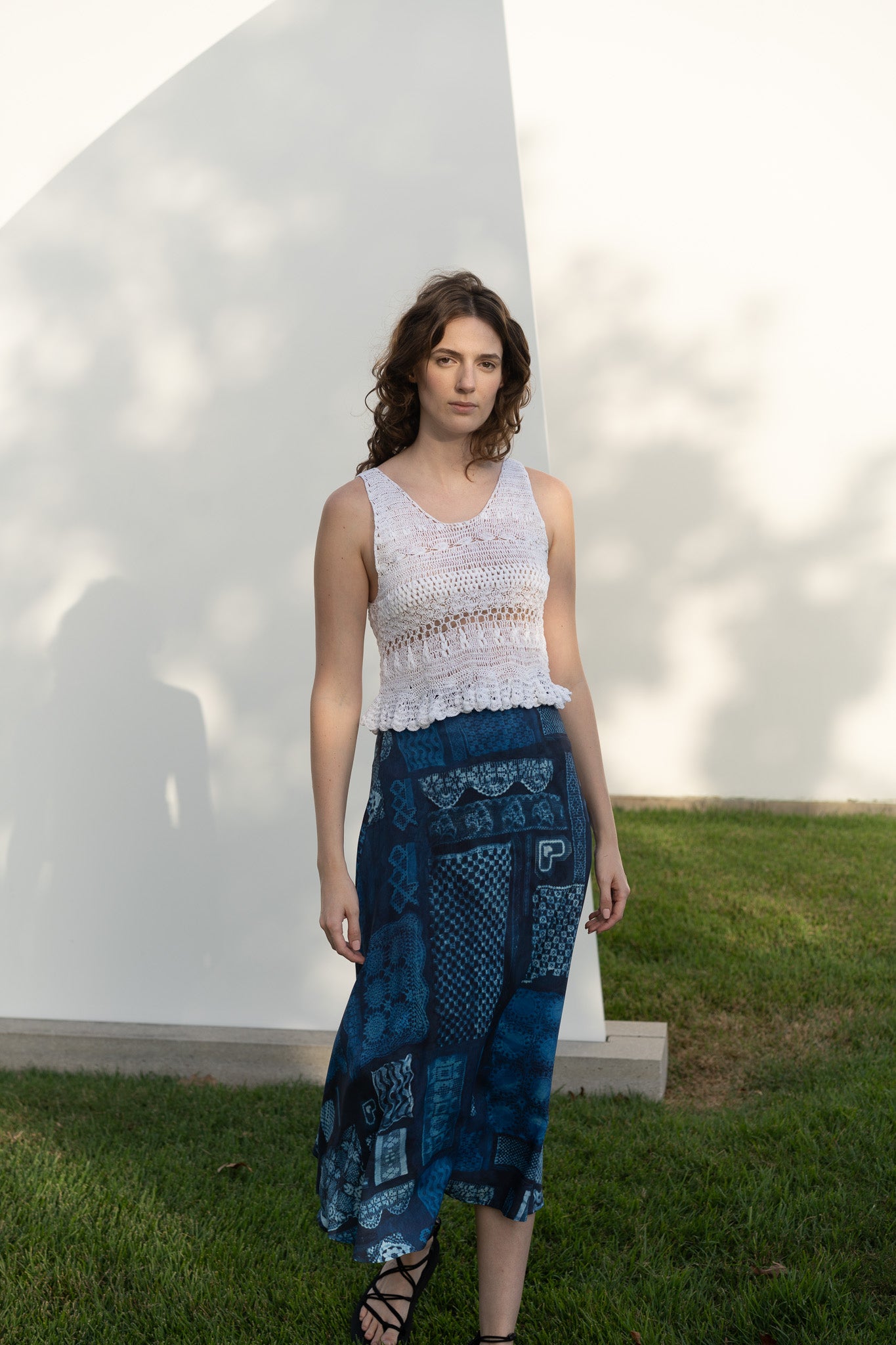 Helen Skirt in Blue Crochet Cyanotype Print