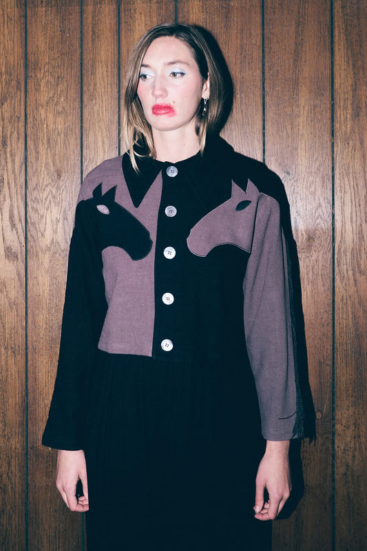 Fashion Brand Company Dueling Horses Fringe Jacket Brown/Black