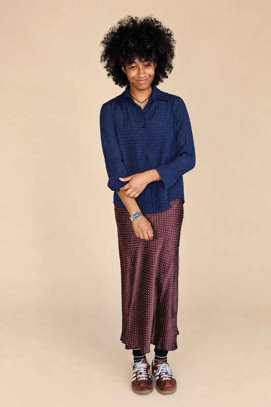 SATIN MERMAID FIT SKIRT: CHOCO IVORY M
