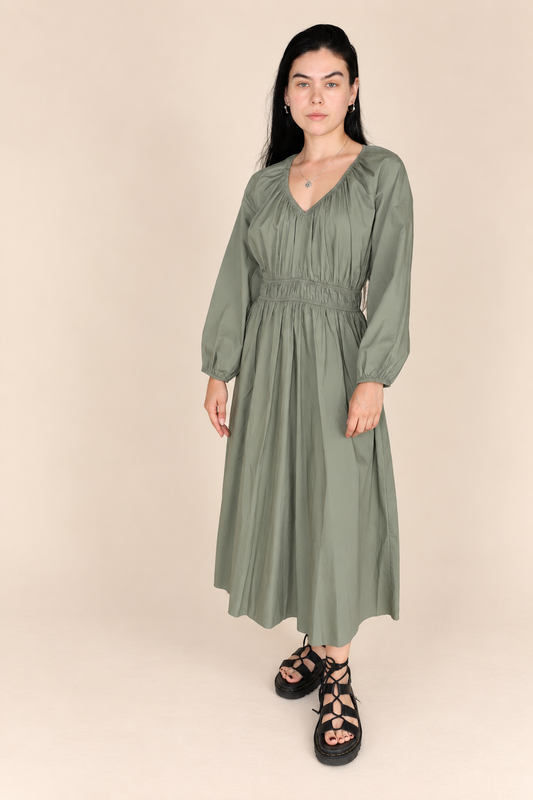 SUMMER COTTON MIDI DRESS: OLIVE SMALL