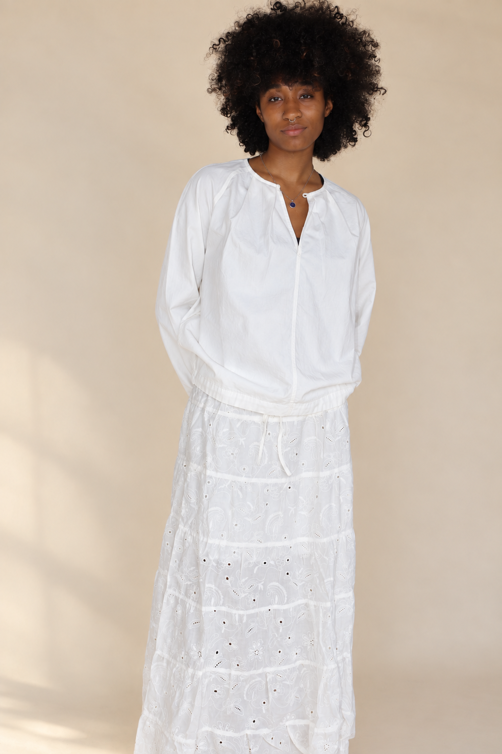 Tiered Eyelet Cotton Maxi Skirt - IVORY
