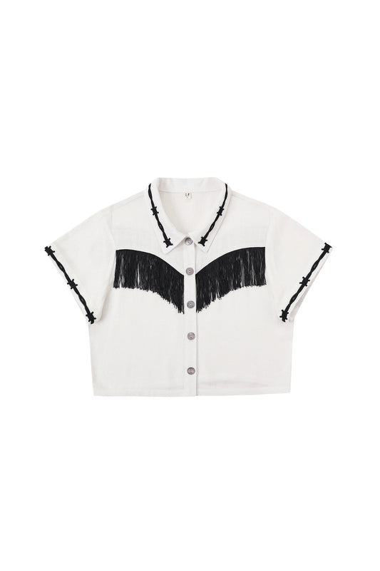 Fashion Brand Company Soft Linen Pammy Fringe Blouse White