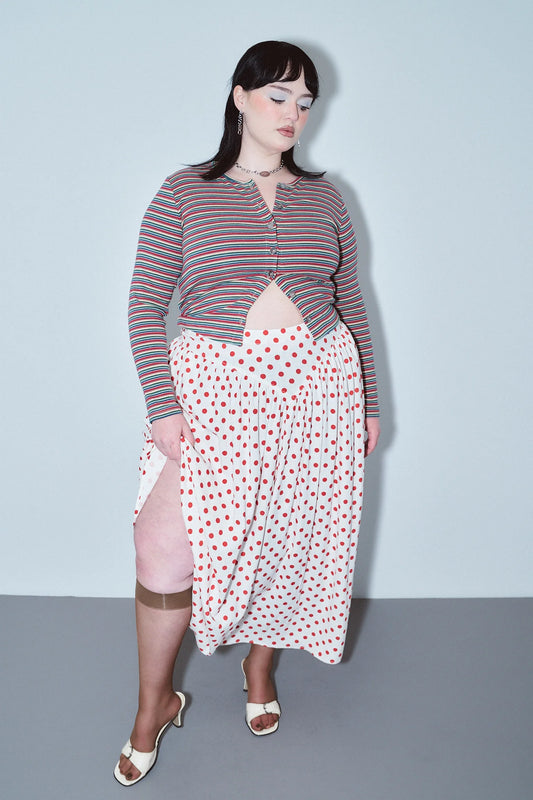 Fashion Brand Company Park Skirt Soft Linen Red Polka Dot