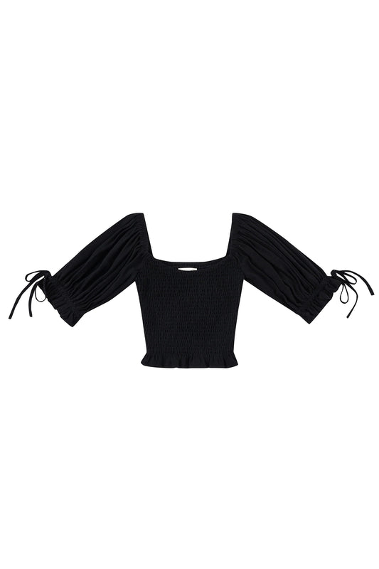 Fashion Brand Company Smocked Blouse Soft Linen Black