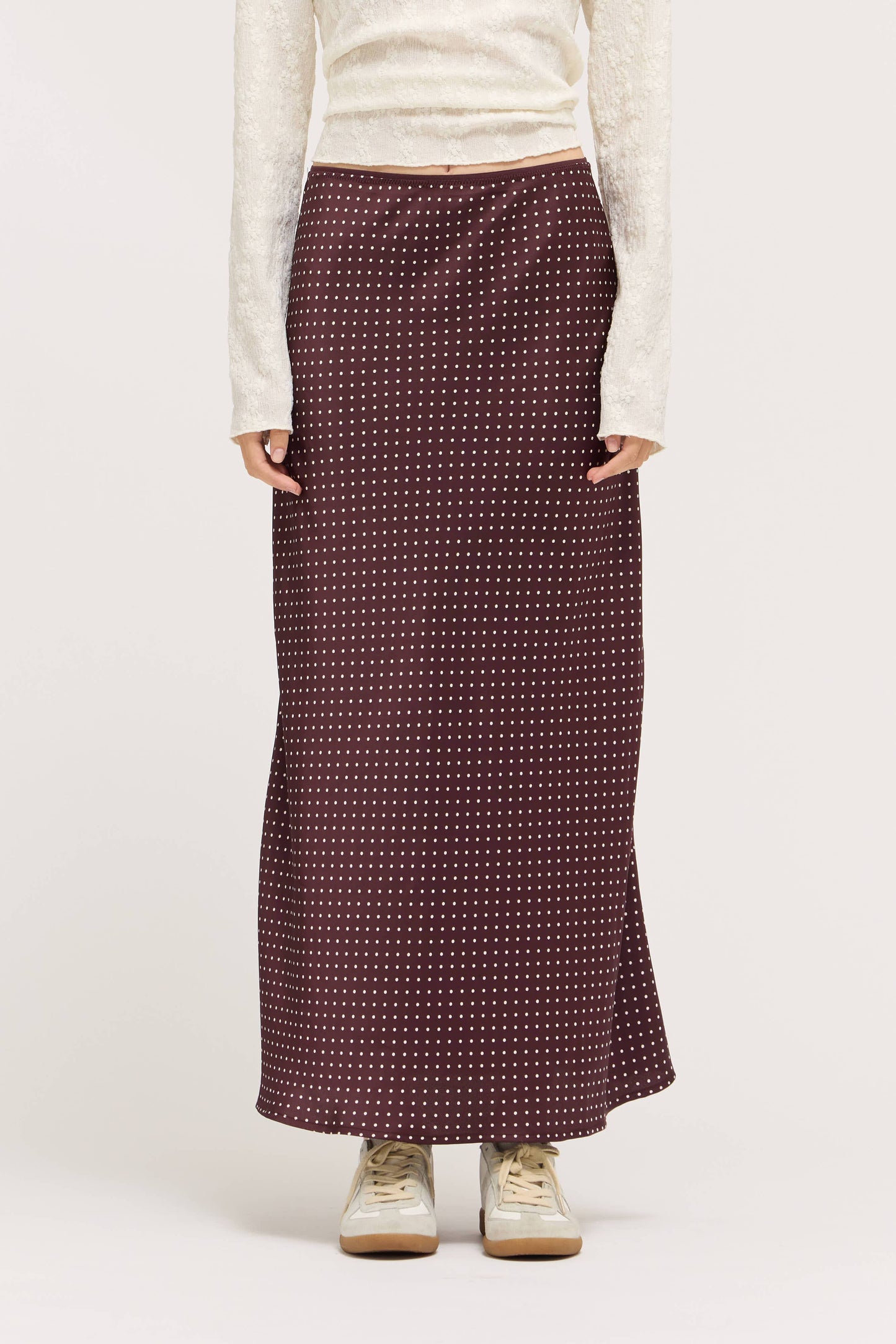 SATIN MERMAID FIT SKIRT: CHOCO IVORY M
