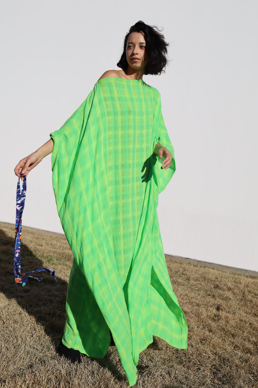 Heavenly Kaftan in Bright Lime Cotton Ombre