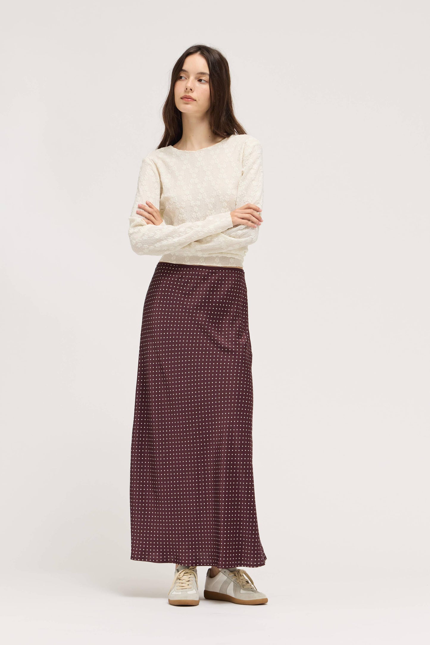 SATIN MERMAID FIT SKIRT: CHOCO IVORY M