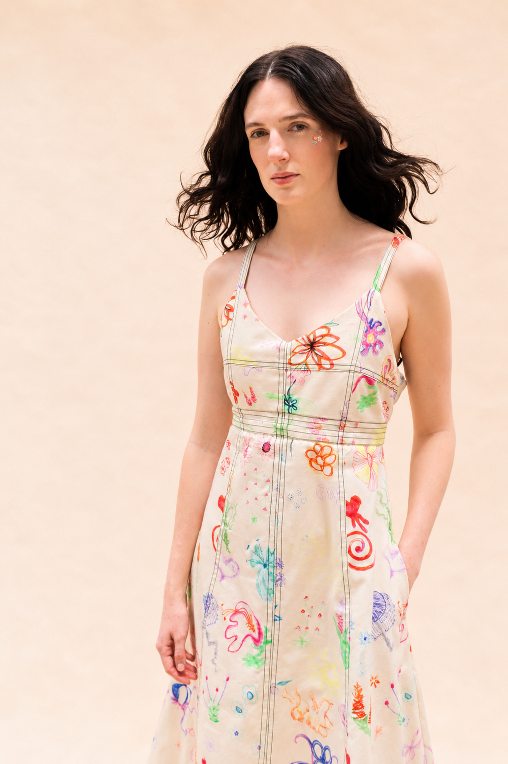 Summer Dress in Scribbles Print Cotton