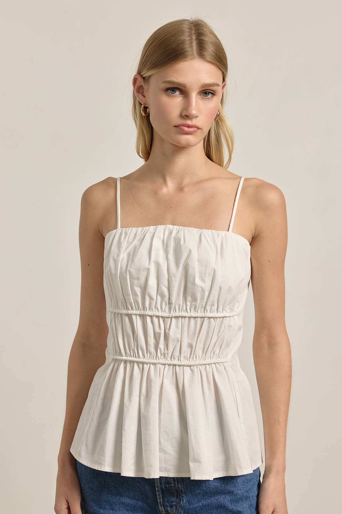 Ruched Peplum Cami Top - WHITE