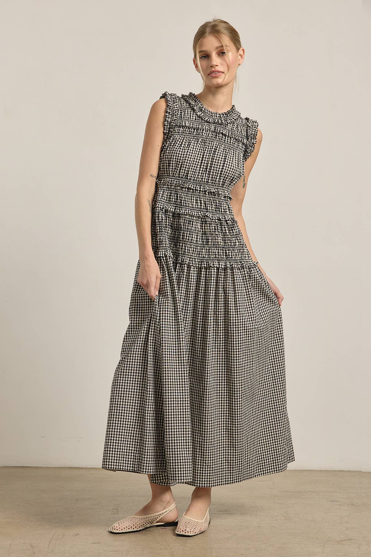 Smocked Gingham Maxi Dress