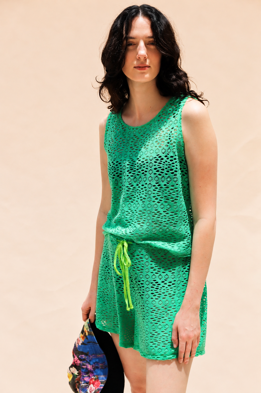 Drawstring Shorts in Lime Eyelet