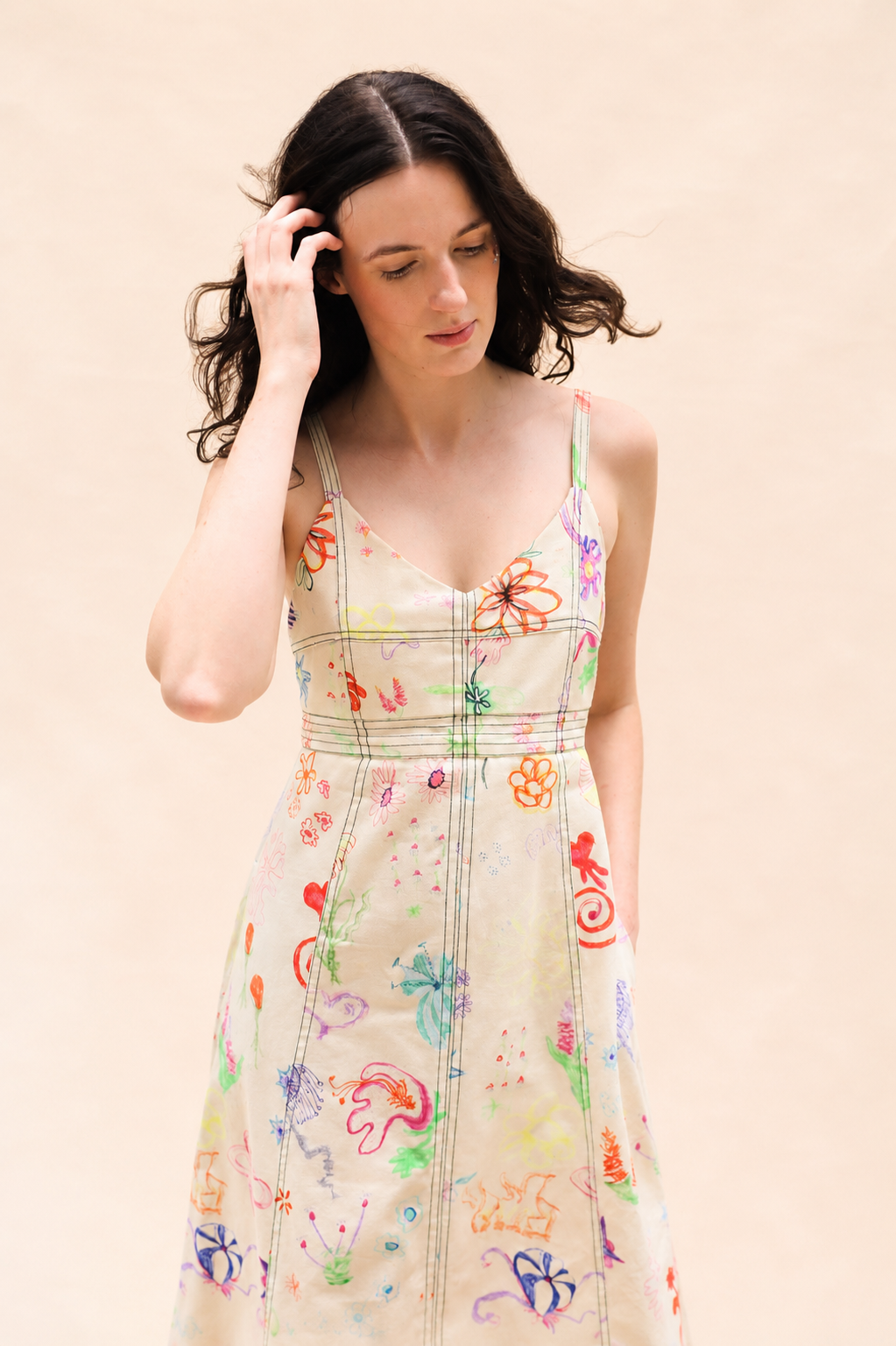 Summer Dress in Scribbles Print Cotton