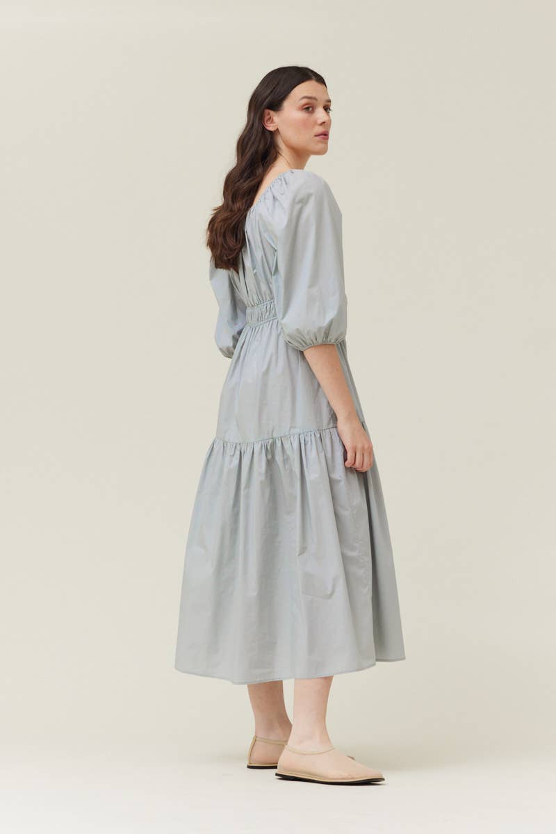 SOLID COTTON MIDI DRESS: DUSTY BLUE  MEDIUM