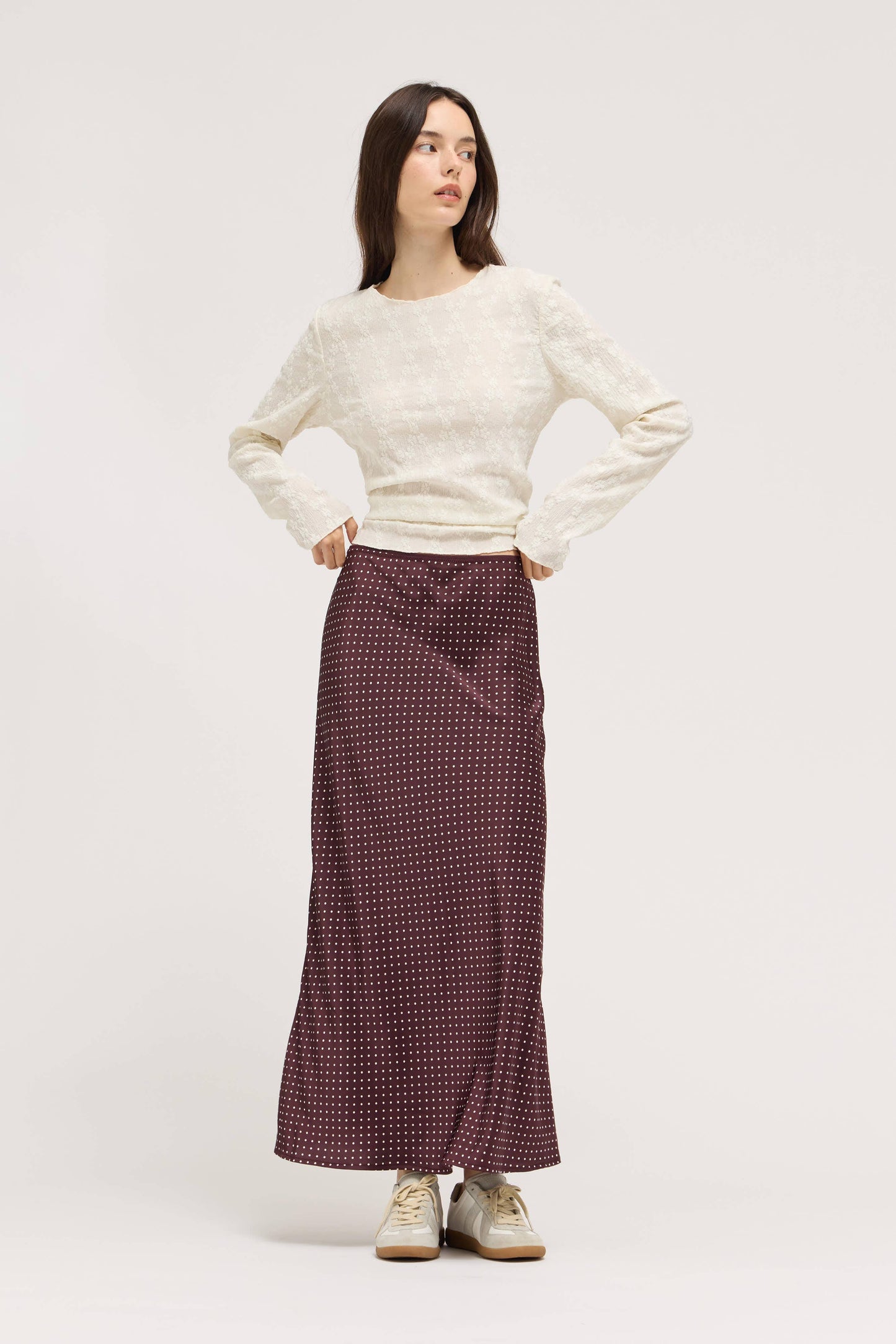 SATIN MERMAID FIT SKIRT: CHOCO IVORY M