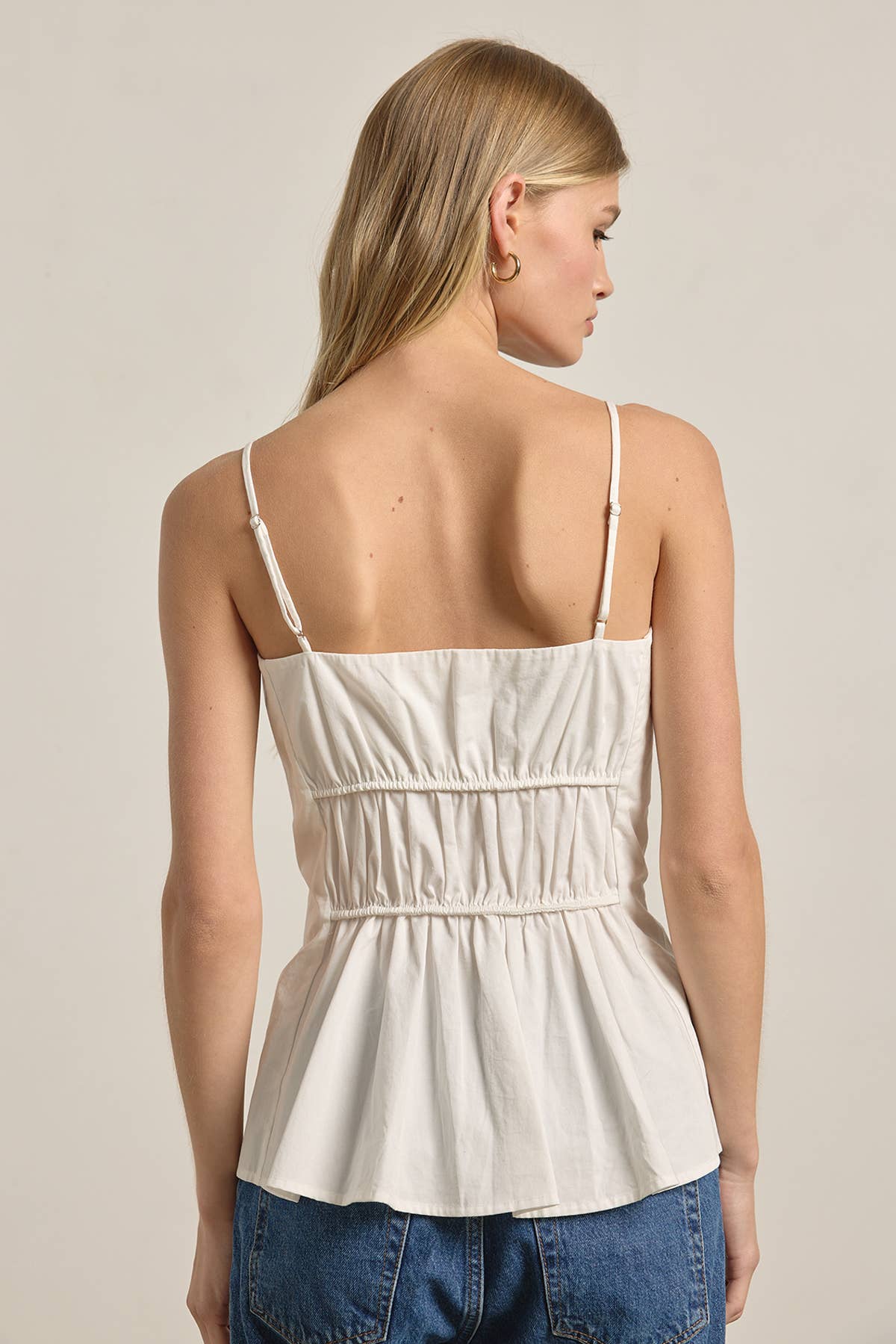 Ruched Peplum Cami Top - WHITE