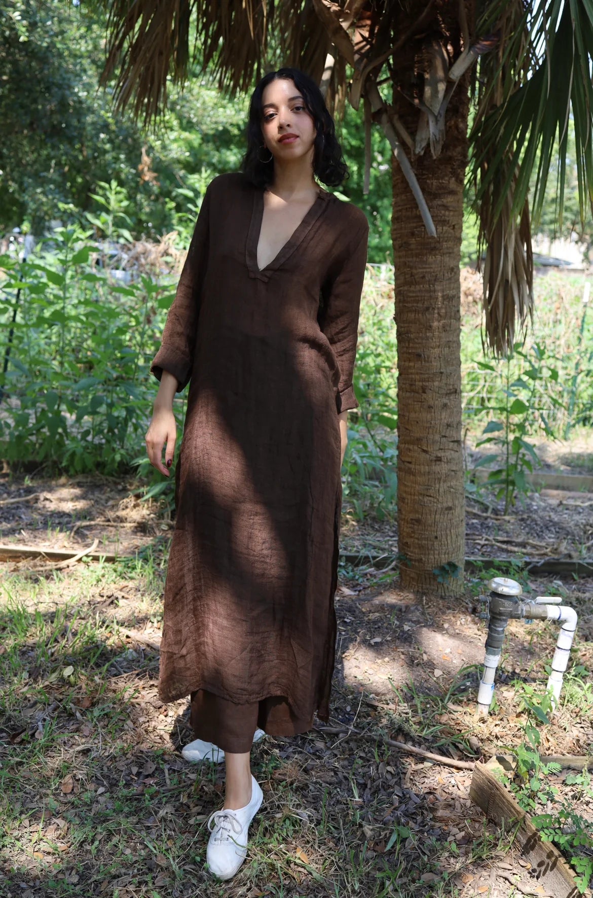 Isabel Wilson Raj Tunic in Chocolate Linen