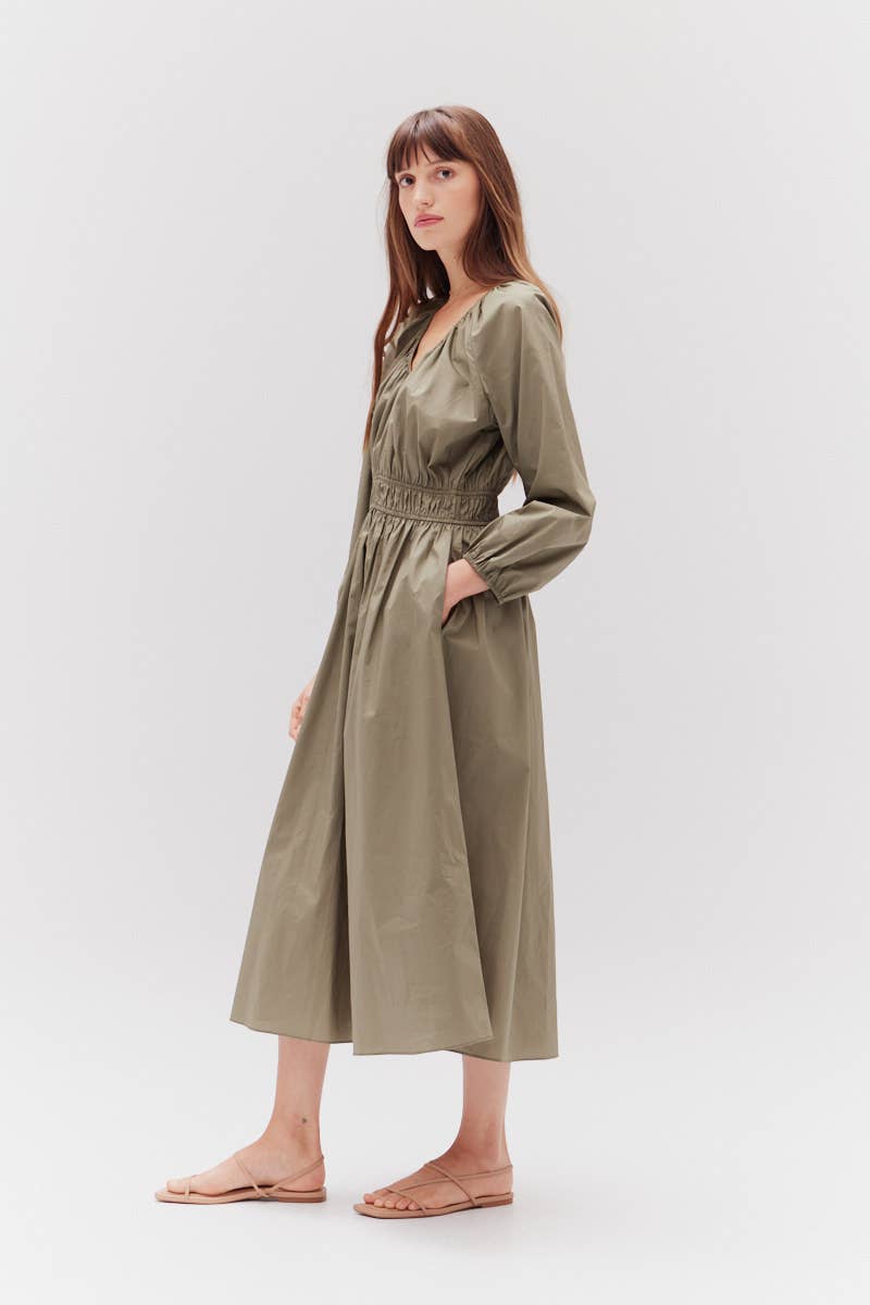 SUMMER COTTON MIDI DRESS: OLIVE SMALL