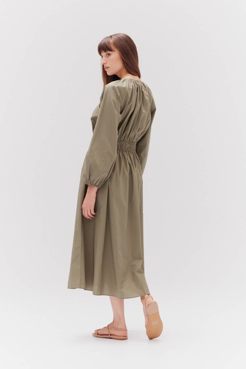 SUMMER COTTON MIDI DRESS: OLIVE SMALL