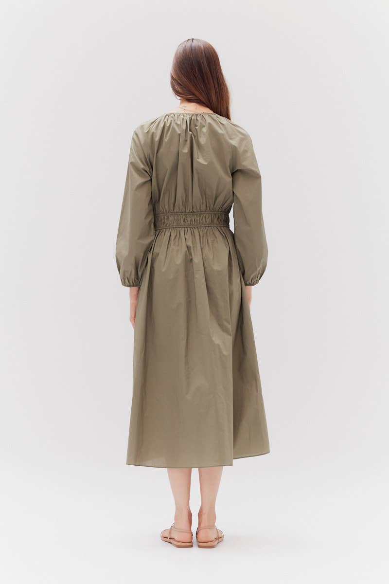 SUMMER COTTON MIDI DRESS: OLIVE SMALL