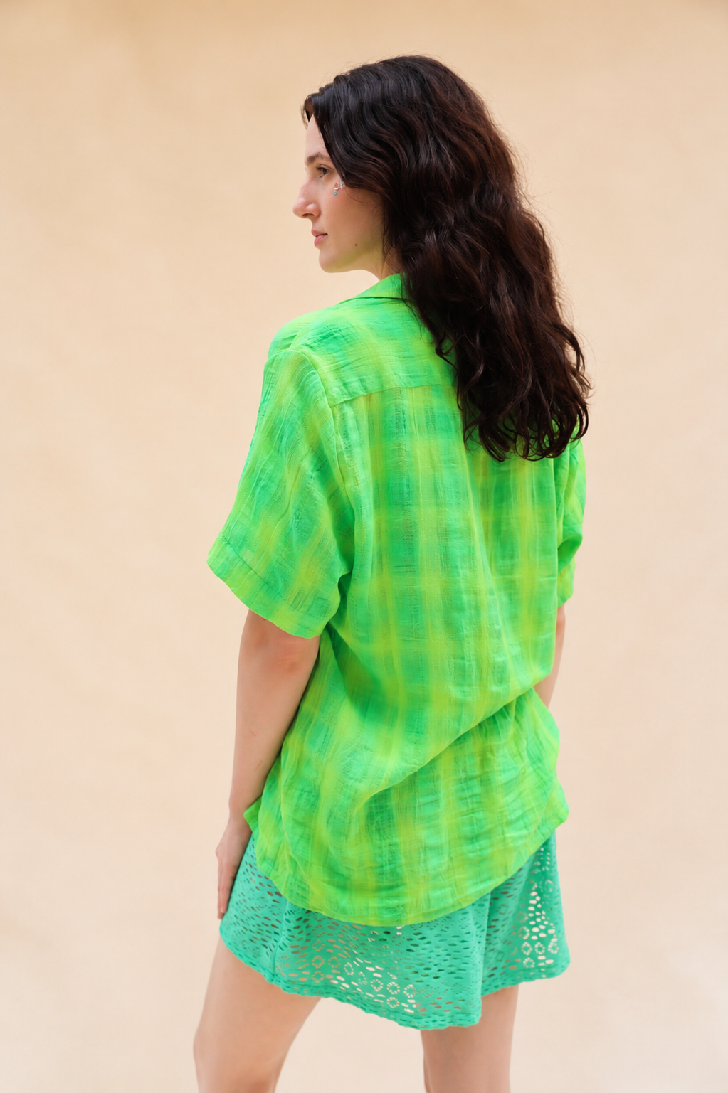 Drawstring Shorts in Lime Eyelet