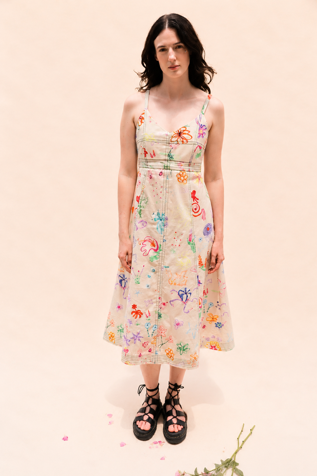 Summer Dress in Scribbles Print Cotton