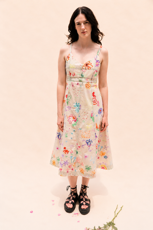Isabel Wilson Summer Dress in Scribbles Print Cotton