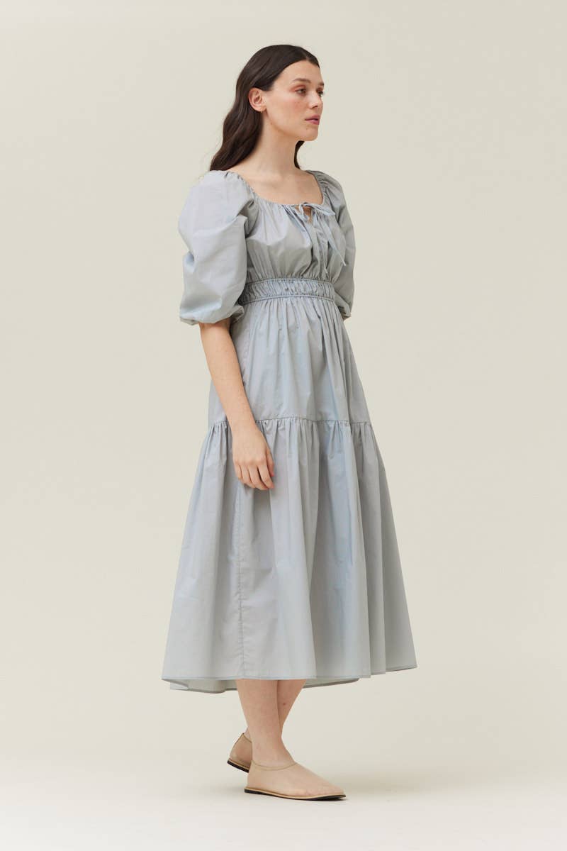 SOLID COTTON MIDI DRESS: DUSTY BLUE  MEDIUM