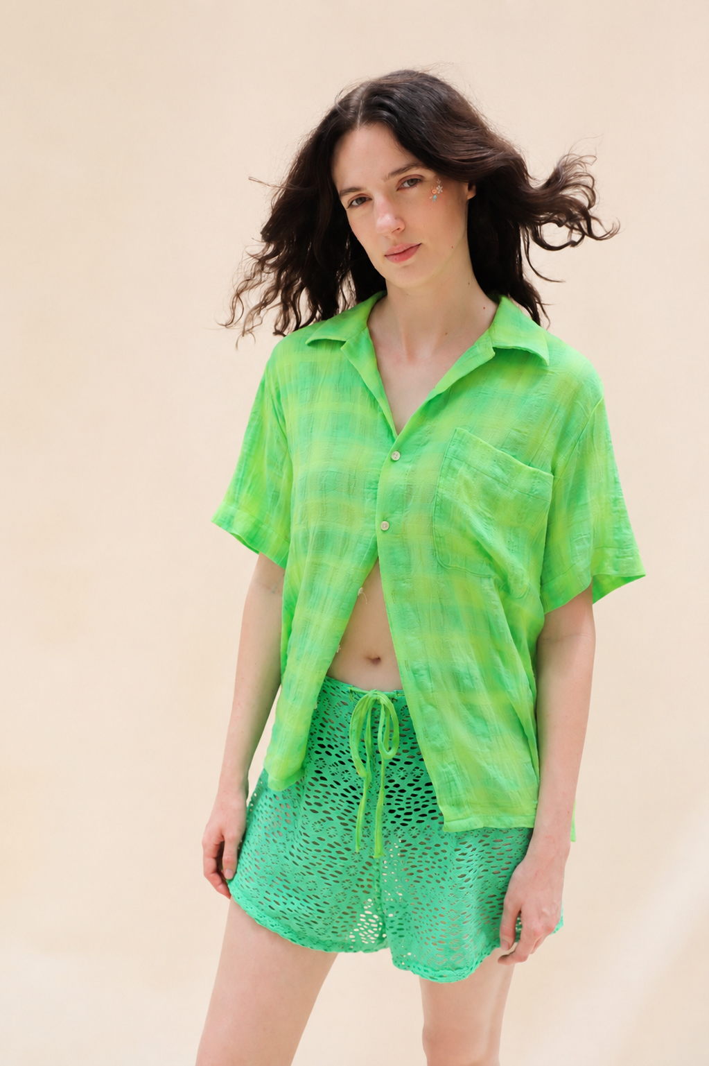 Hank Button Up in Lime Ombre