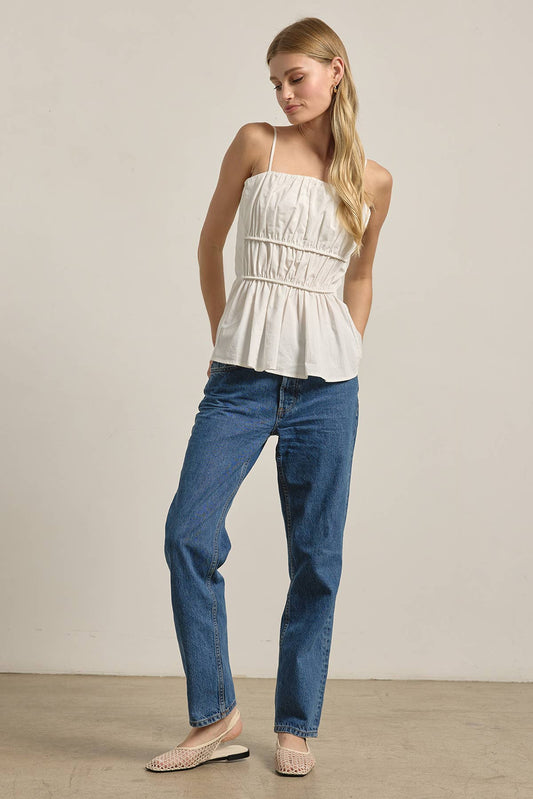 Ruched Peplum Cami Top - WHITE