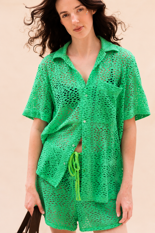 Isabel Wilson Hank Button Up in Lime Eyelet