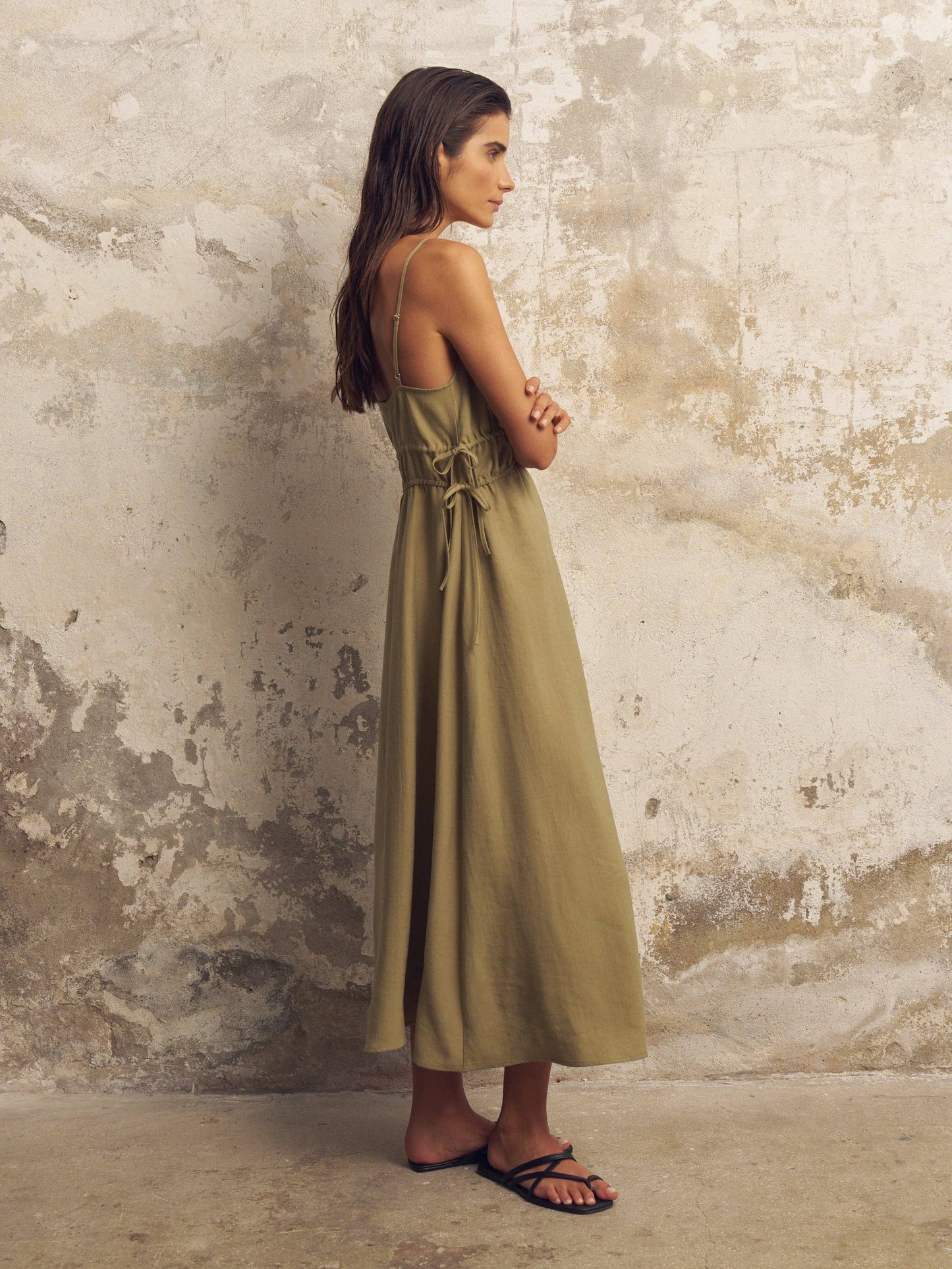 Sofia Ties Maxi Dress in khaki
