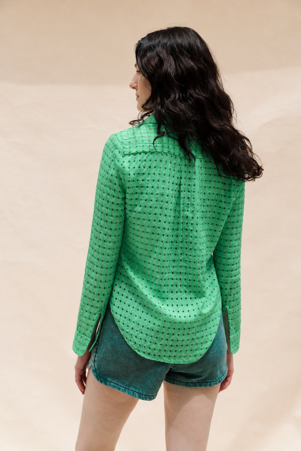 Semi Sheer Acid Green Plaid Sara Button Up Top