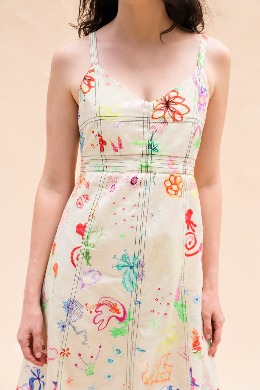 Summer Dress in Scribbles Print Cotton
