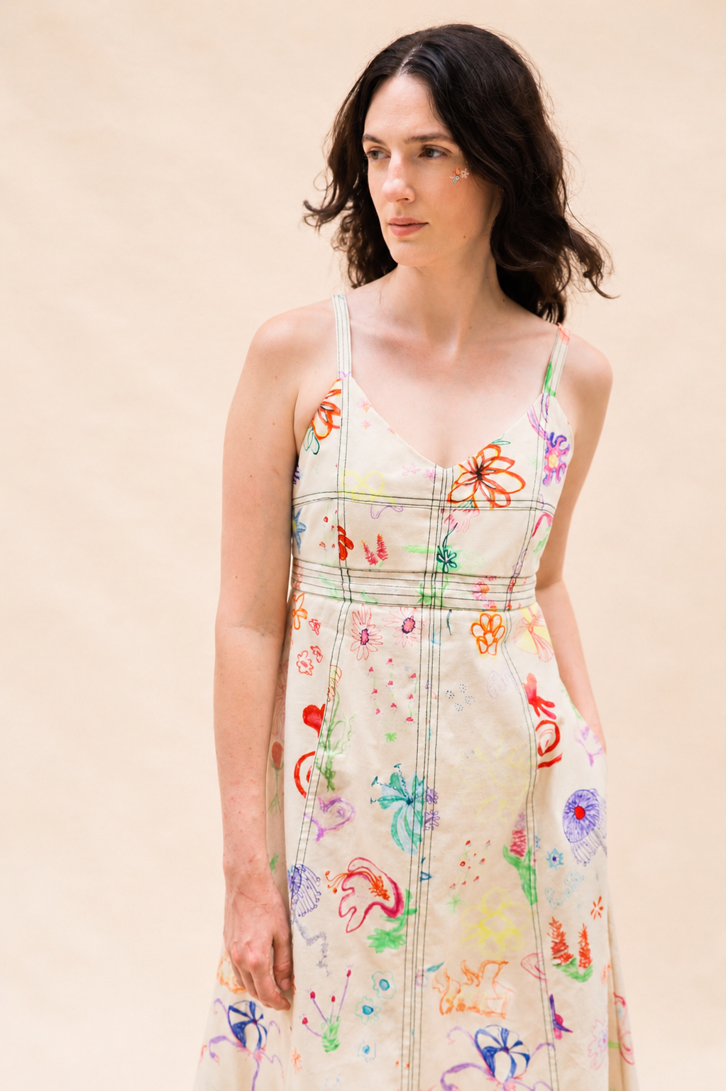 Summer Dress in Scribbles Print Cotton