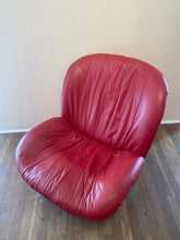 Load image into Gallery viewer, Vintage Red Leather Post Modern 1980&#39;S Clamshell Swivel Lounger in the Style of Kagan
