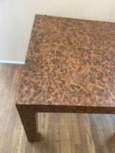 Load image into Gallery viewer, Vintage Burled Wood Laminate Parsons Style Table
