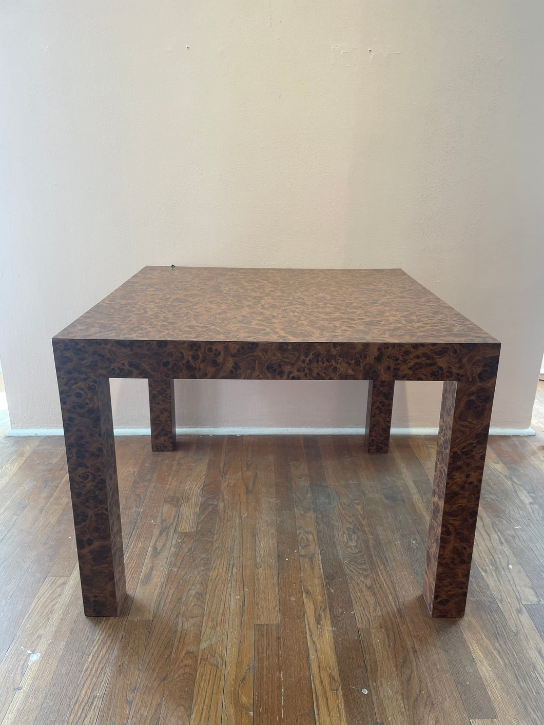 Vintage Burled Wood Laminate Parsons Style Table