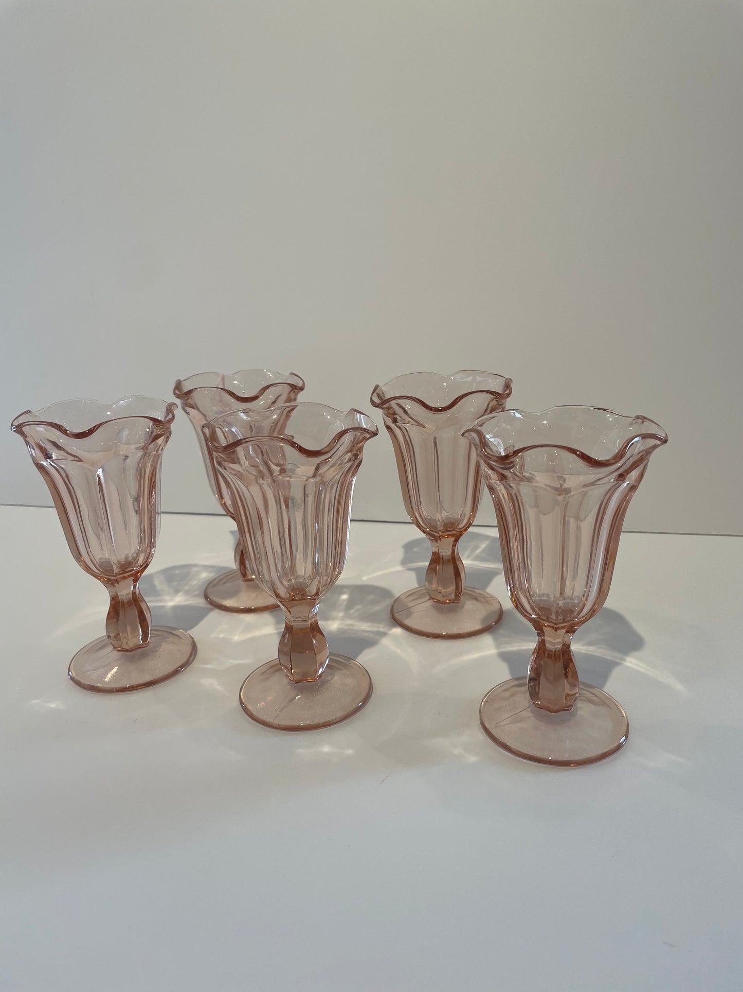 Vintage Pink Footed Sundae Glasses (5)