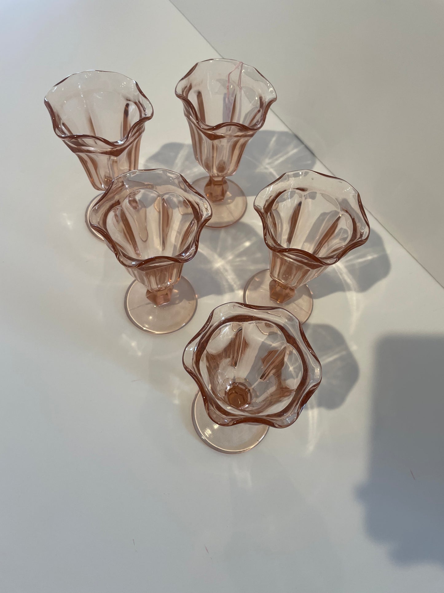 Vintage Pink Footed Sundae Glasses (5)