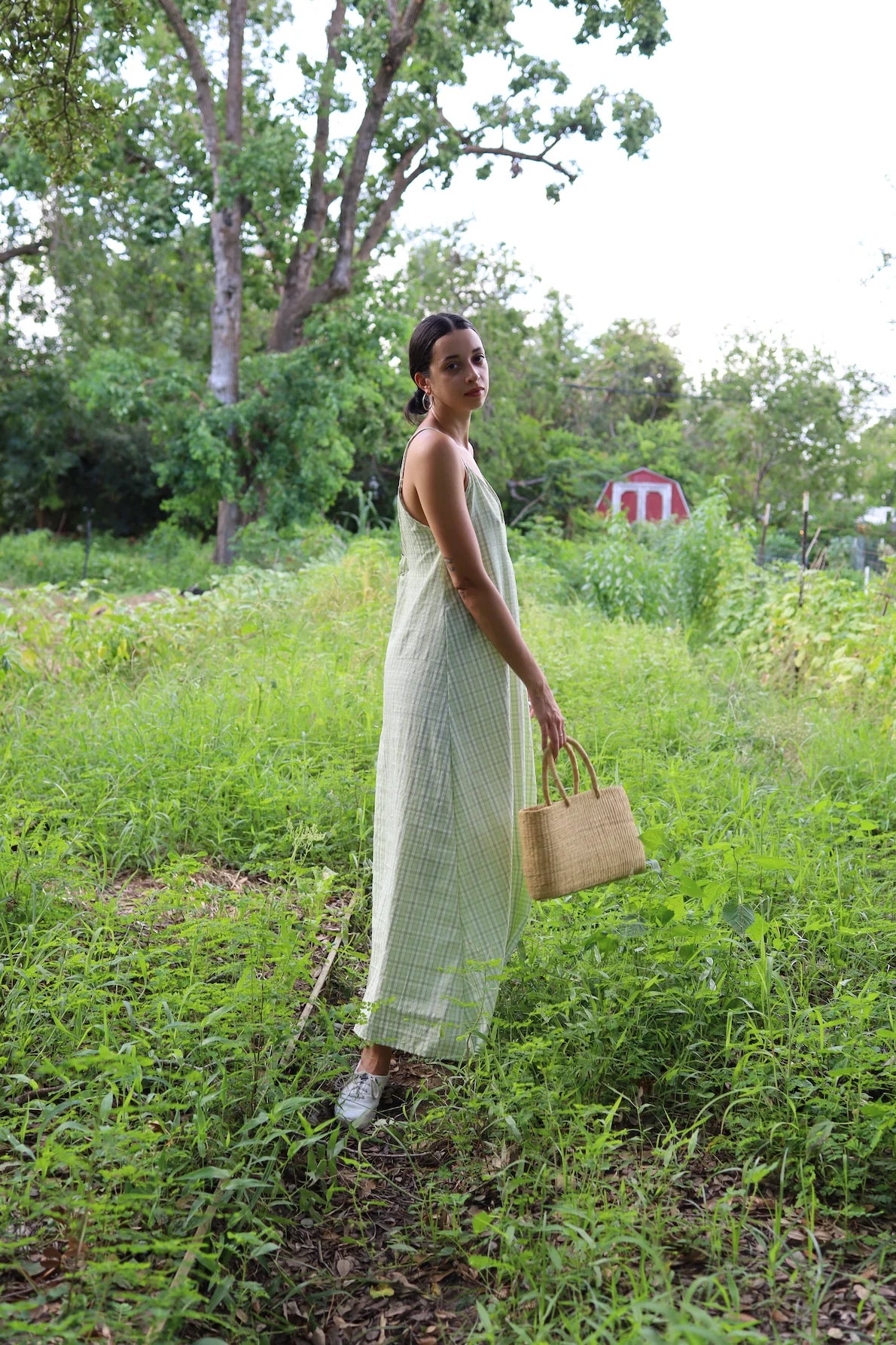 Isabel Wilson Paula dress in key lime and cream plaid