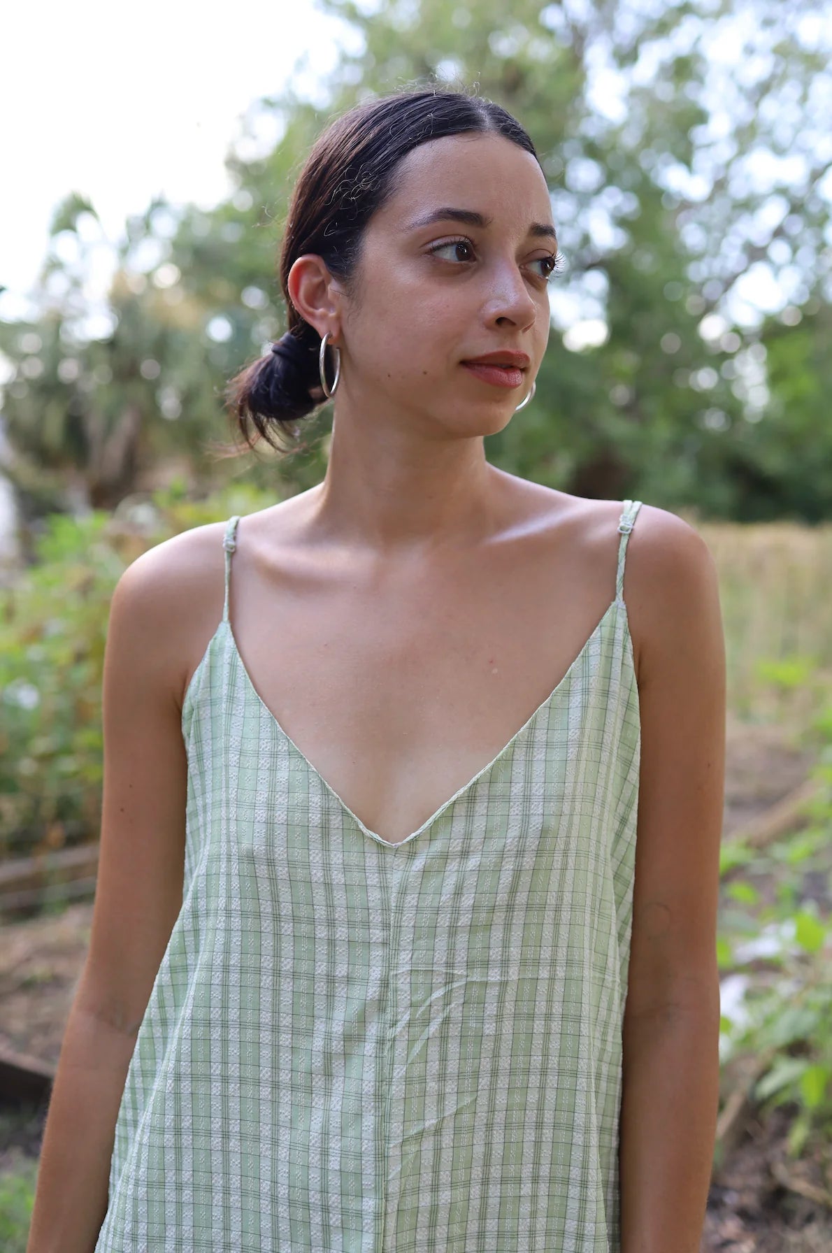 Isabel Wilson Paula dress in key lime and cream plaid