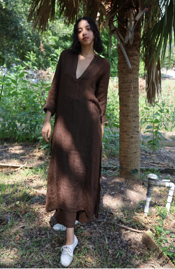 Isabel Wilson Raj Tunic in Chocolate Linen